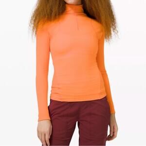 Lululemon Orange La Tight Fit Long Sleeve Mock Neck Pullover